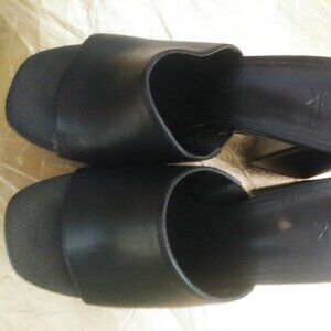 NORDSTROM PLATFORM BLACK 8 1/2 MULES 3" HEEL 1" FRONT PLATFORM WORN 1X! 20$